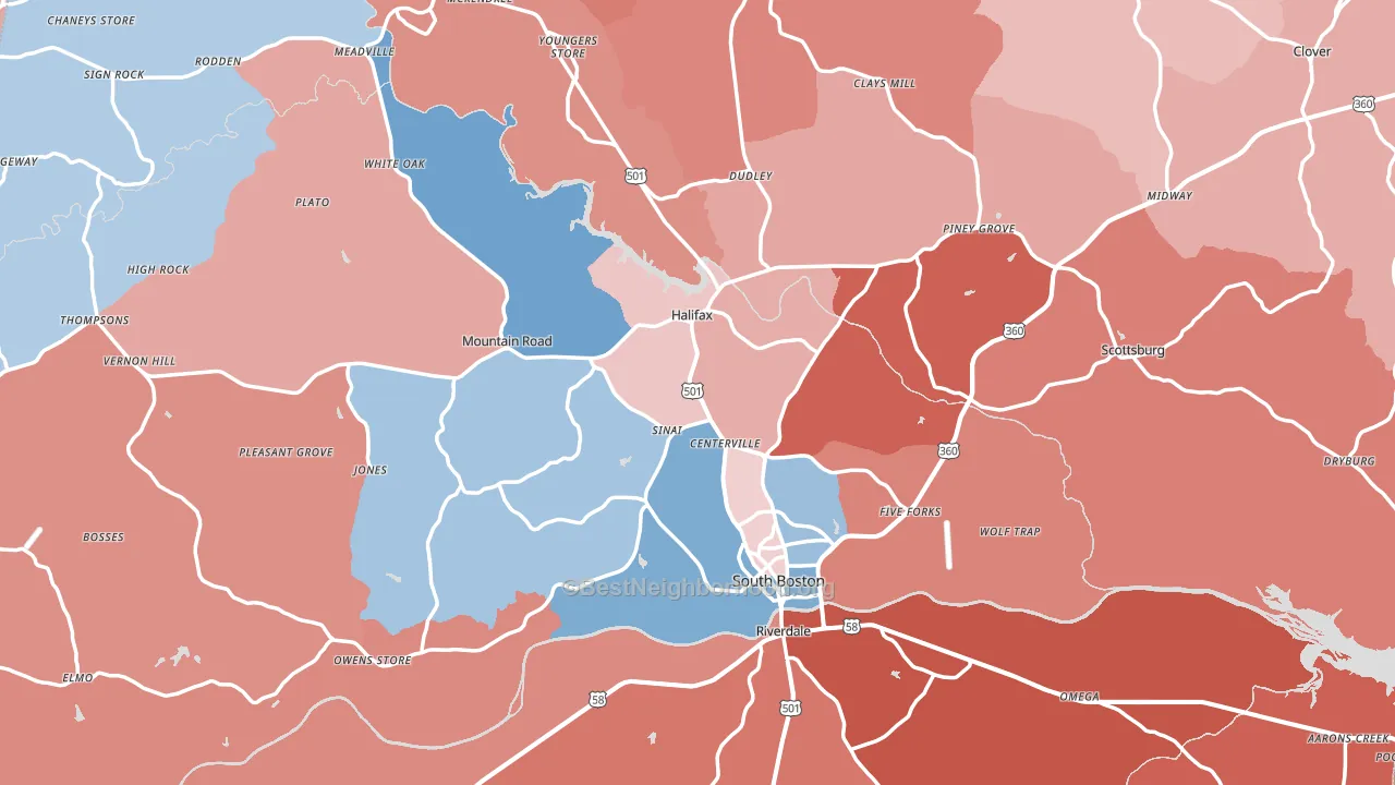 Halifax County, VA block-group political-lean map