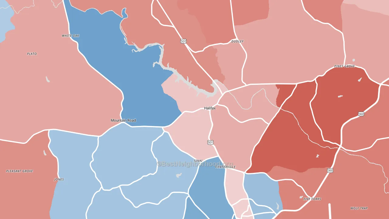 Halifax, VA block-group political-lean map