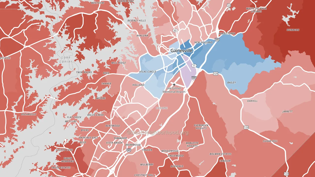 Hall County, GA block-group political-lean map