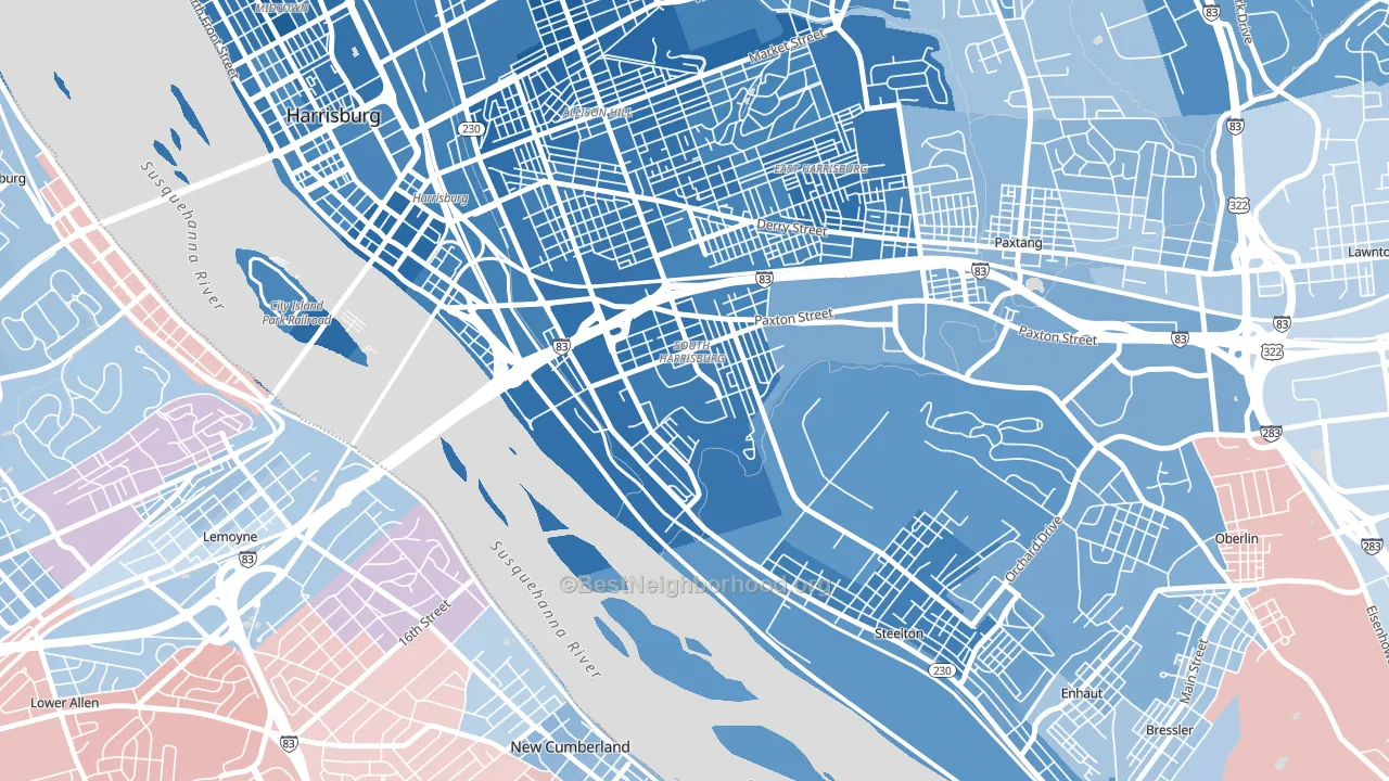 Hall Manor, Harrisburg, PA block-group political-lean map