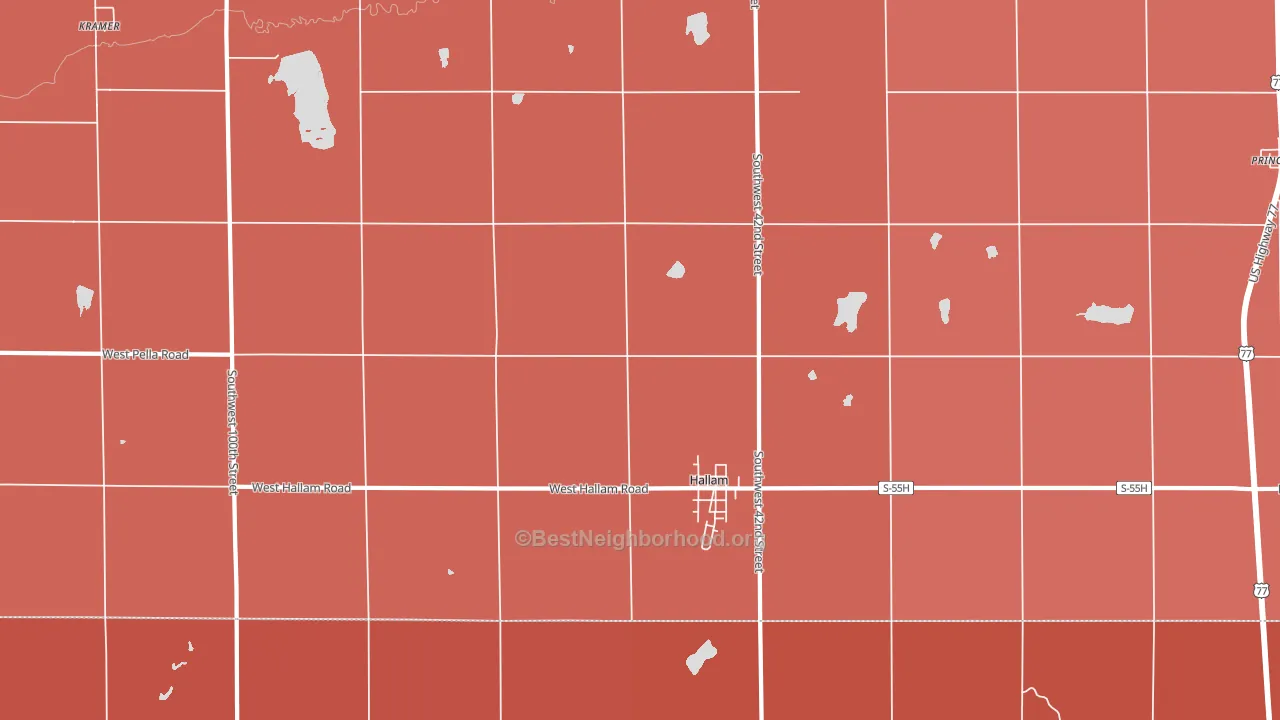 Hallam, NE block-group political-lean map