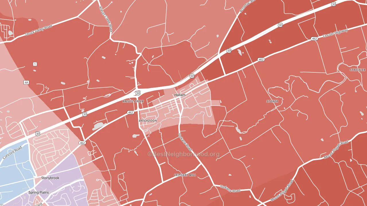 Hallam, PA block-group political-lean map