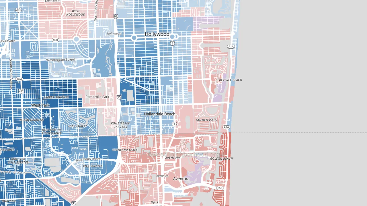Hallandale Beach, FL block-group political-lean map
