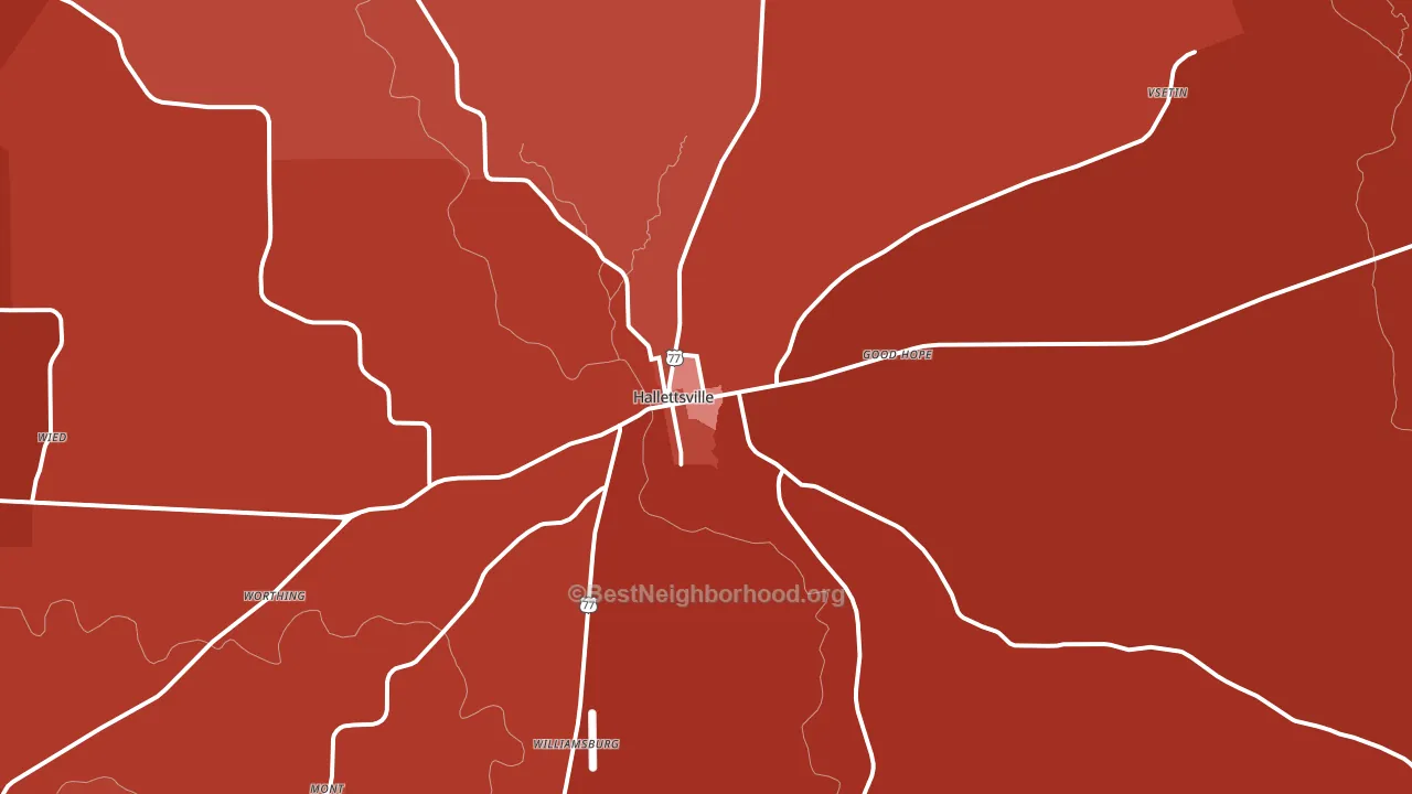 Hallettsville, TX block-group political-lean map