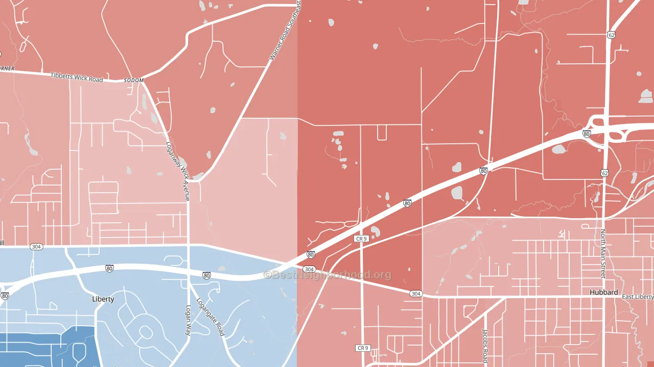 Halls Corners, OH block-group political-lean map