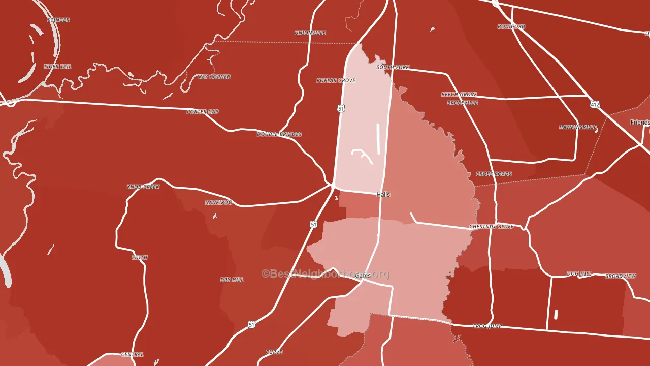 Halls, TN block-group political-lean map