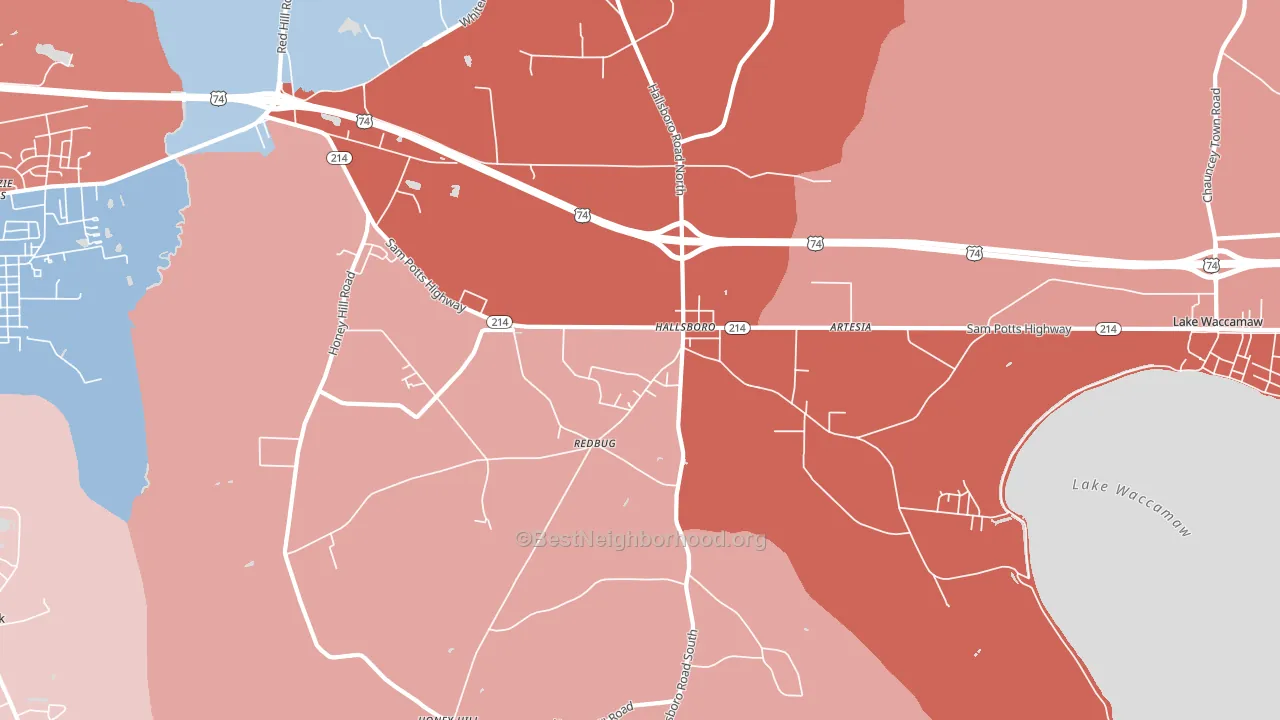 Hallsboro, NC block-group political-lean map