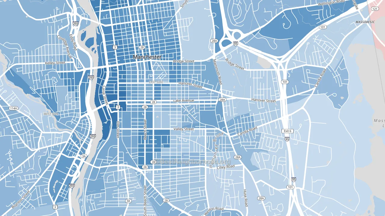 Hallsville, Manchester, NH block-group political-lean map