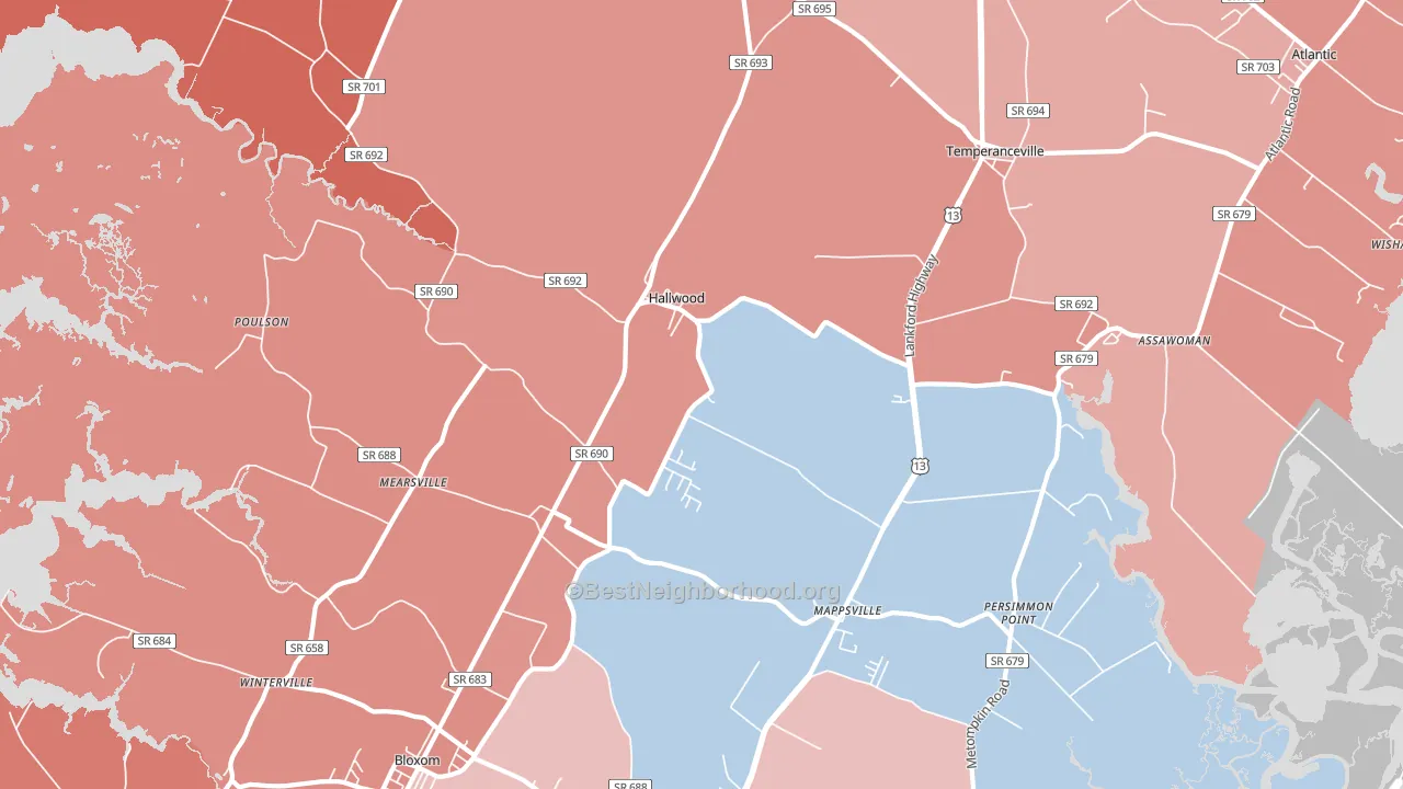 Hallwood, VA block-group political-lean map