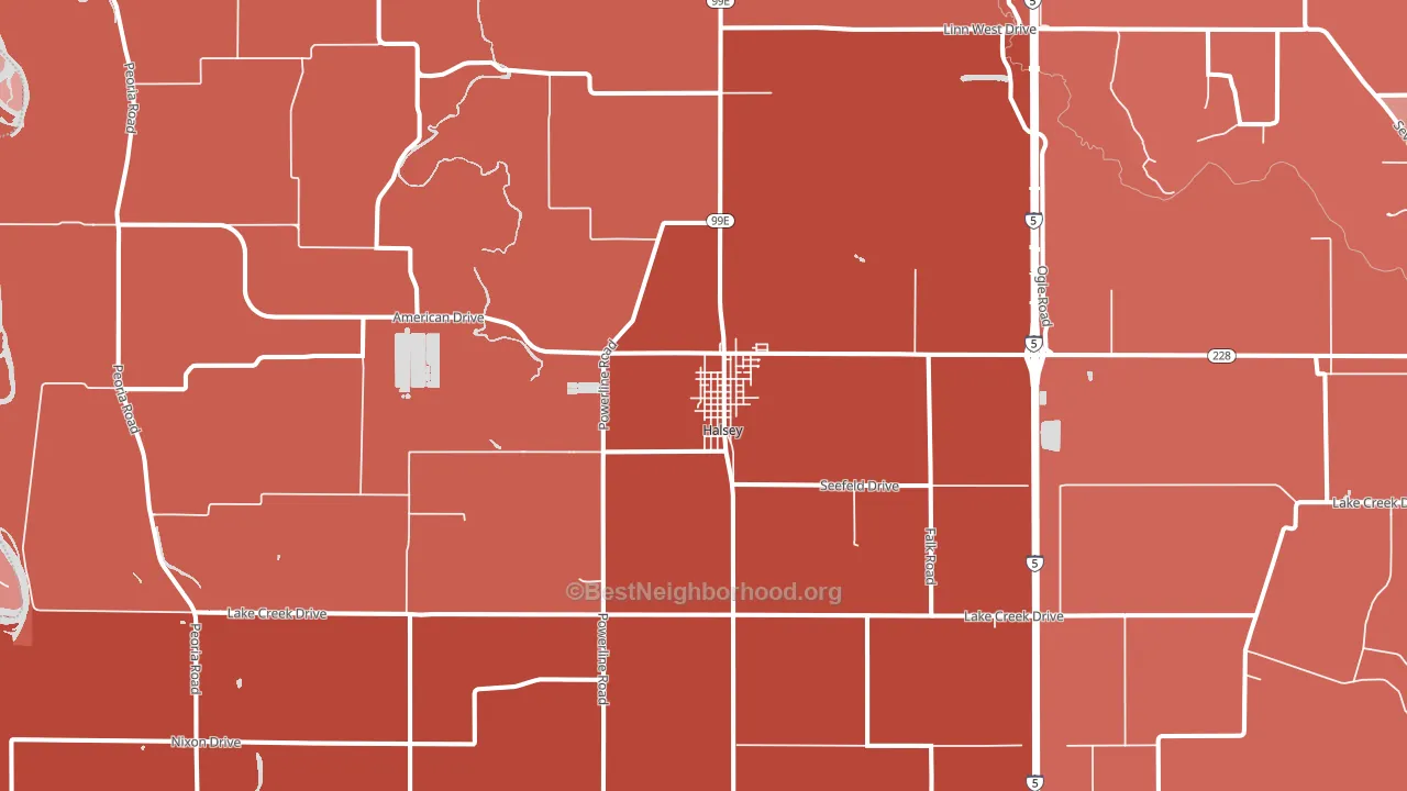 Halsey, OR block-group political-lean map