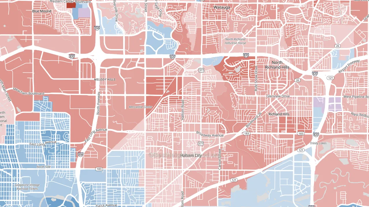 Haltom City, TX block-group political-lean map