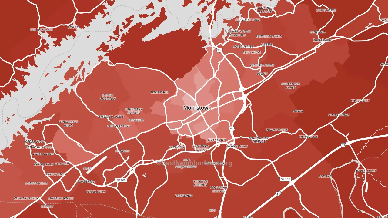 Hamblen County, TN block-group political-lean map