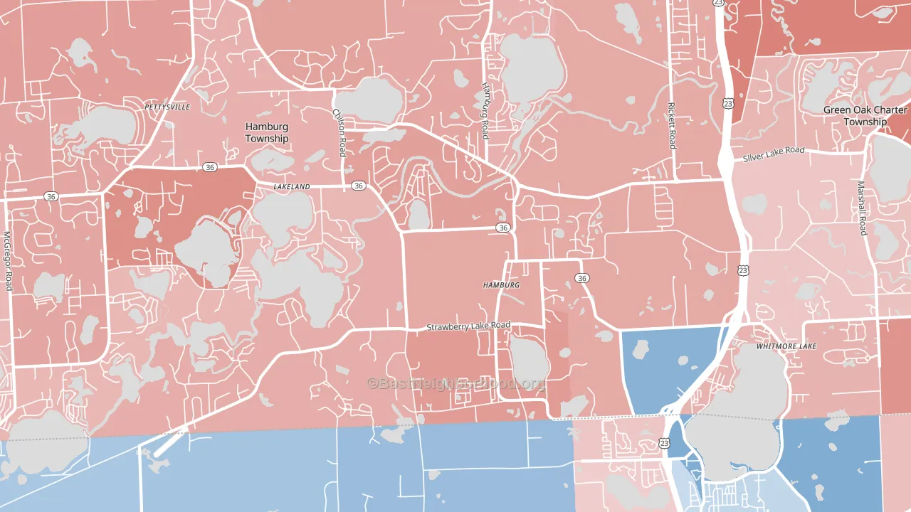 Hamburg, MI block-group political-lean map