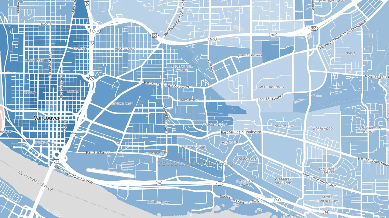 Hamey Heights, Vancouver, WA block-group political-lean map