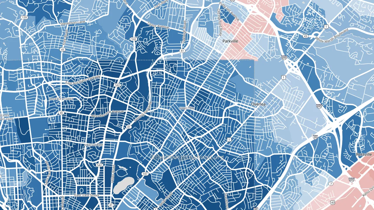 Hamilton Area, Baltimore, MD block-group political-lean map