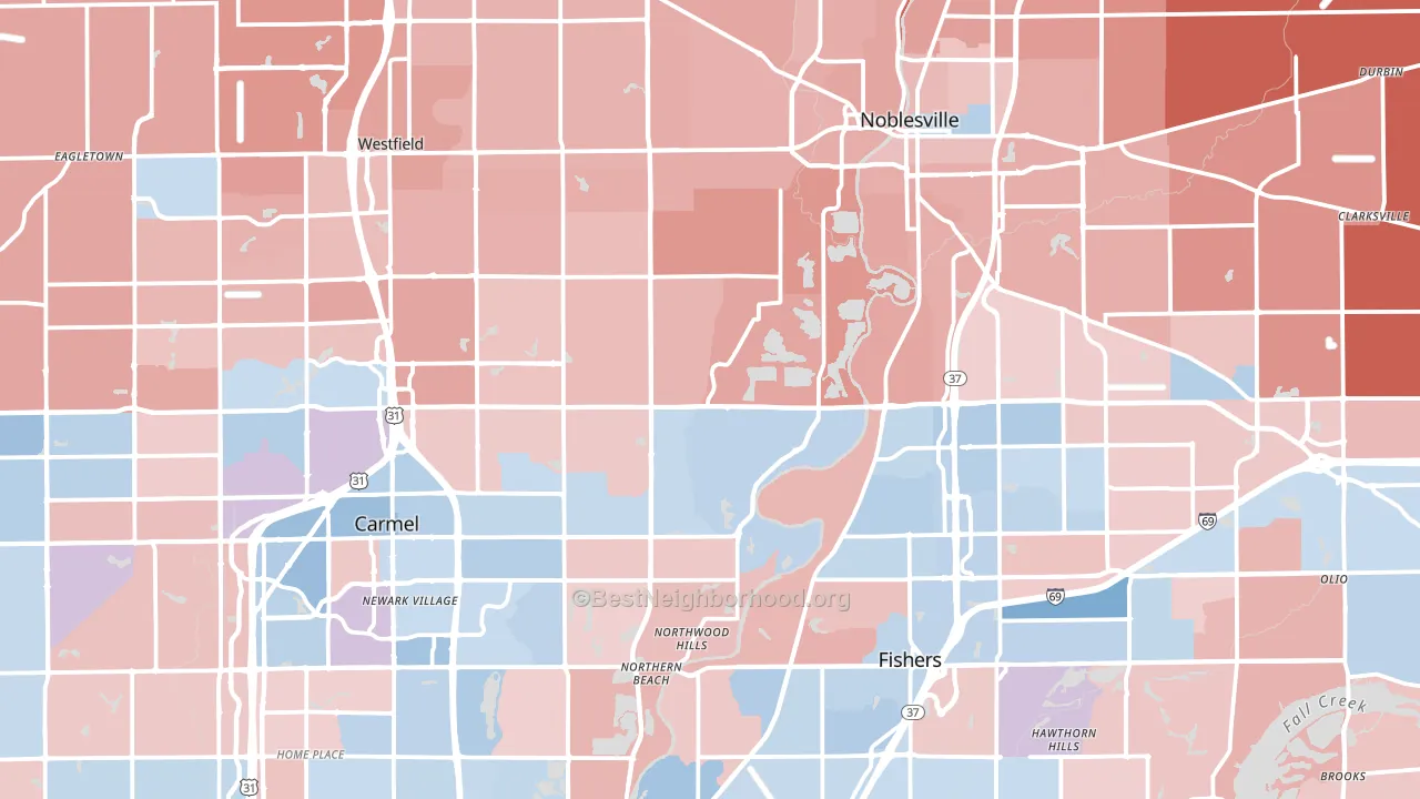 Hamilton County, IN block-group political-lean map