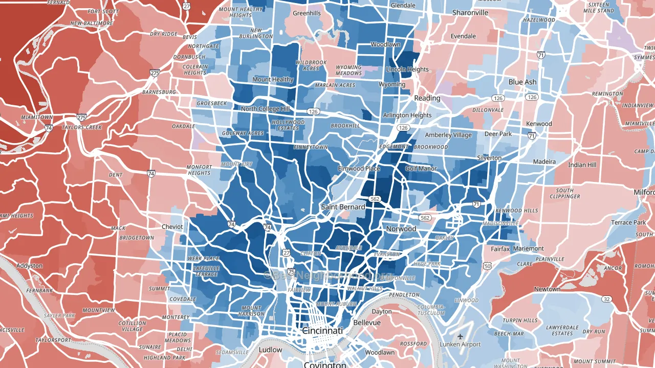 Hamilton County, OH block-group political-lean map