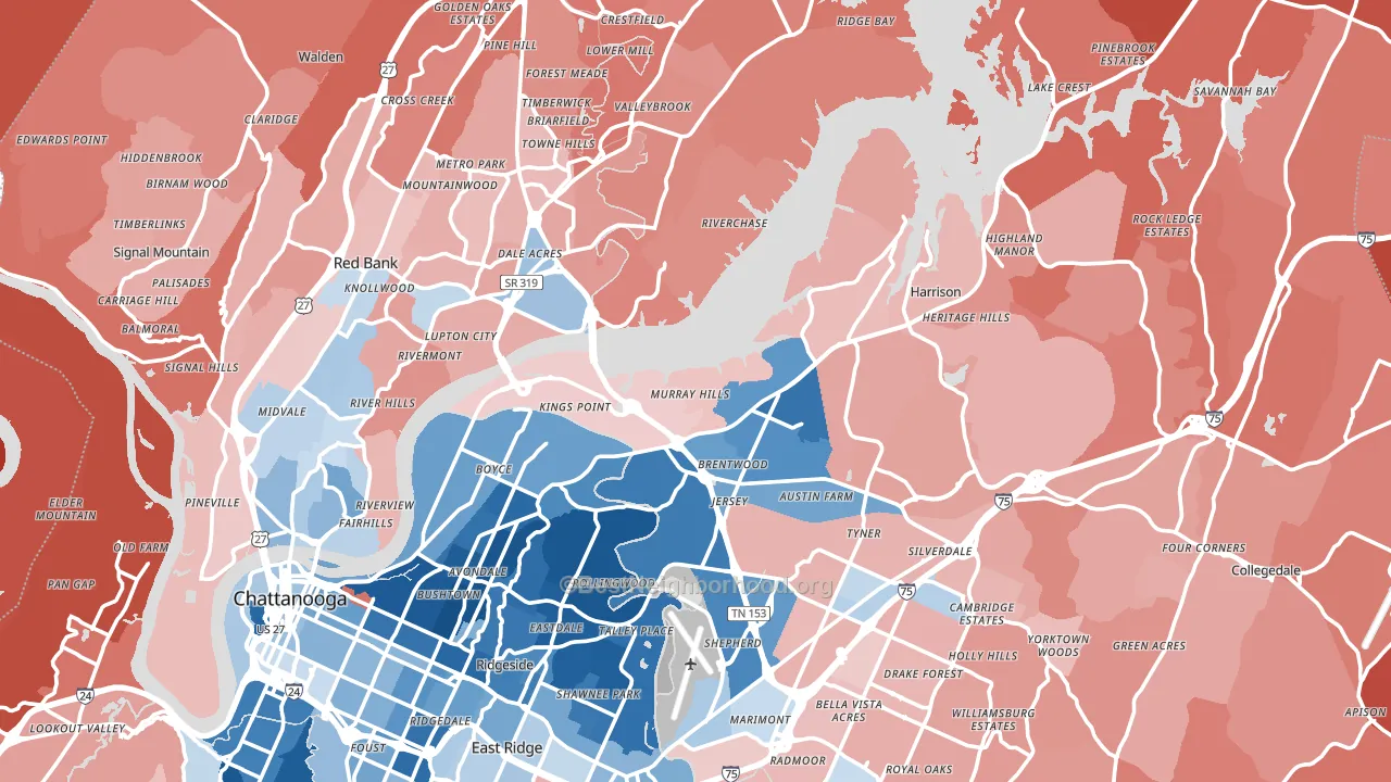 Hamilton County, TN block-group political-lean map
