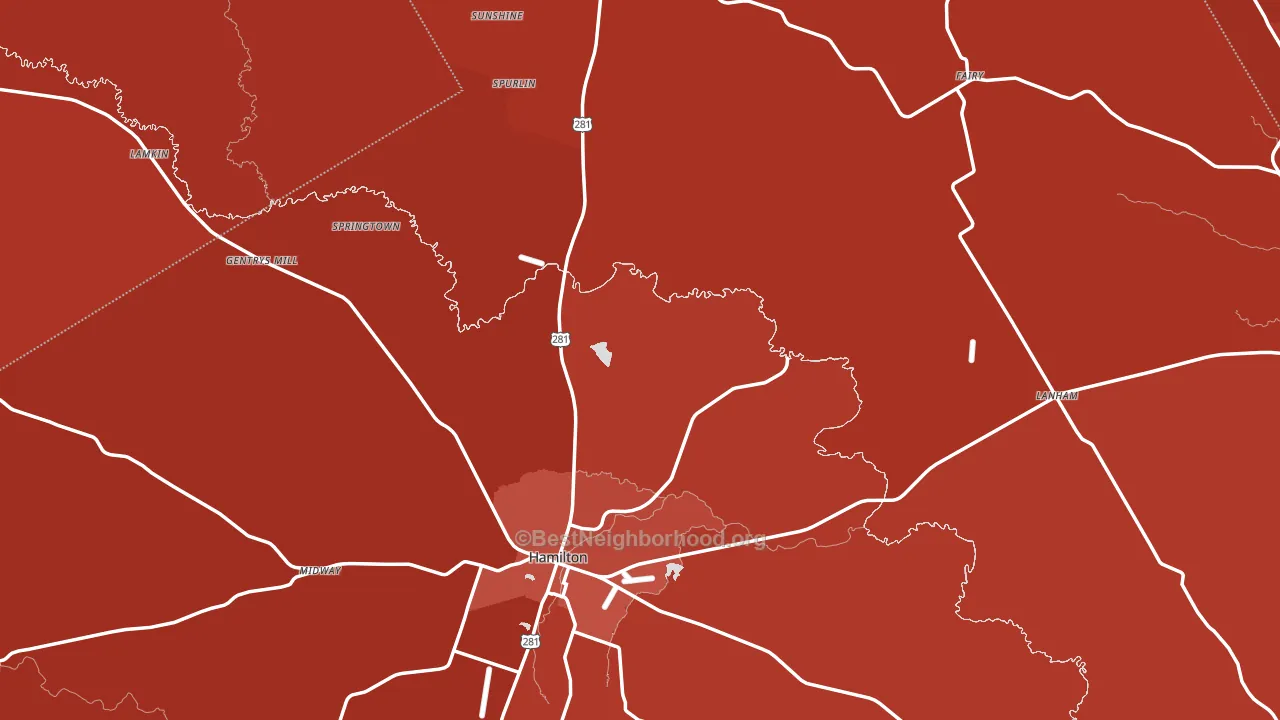 Hamilton County, TX block-group political-lean map