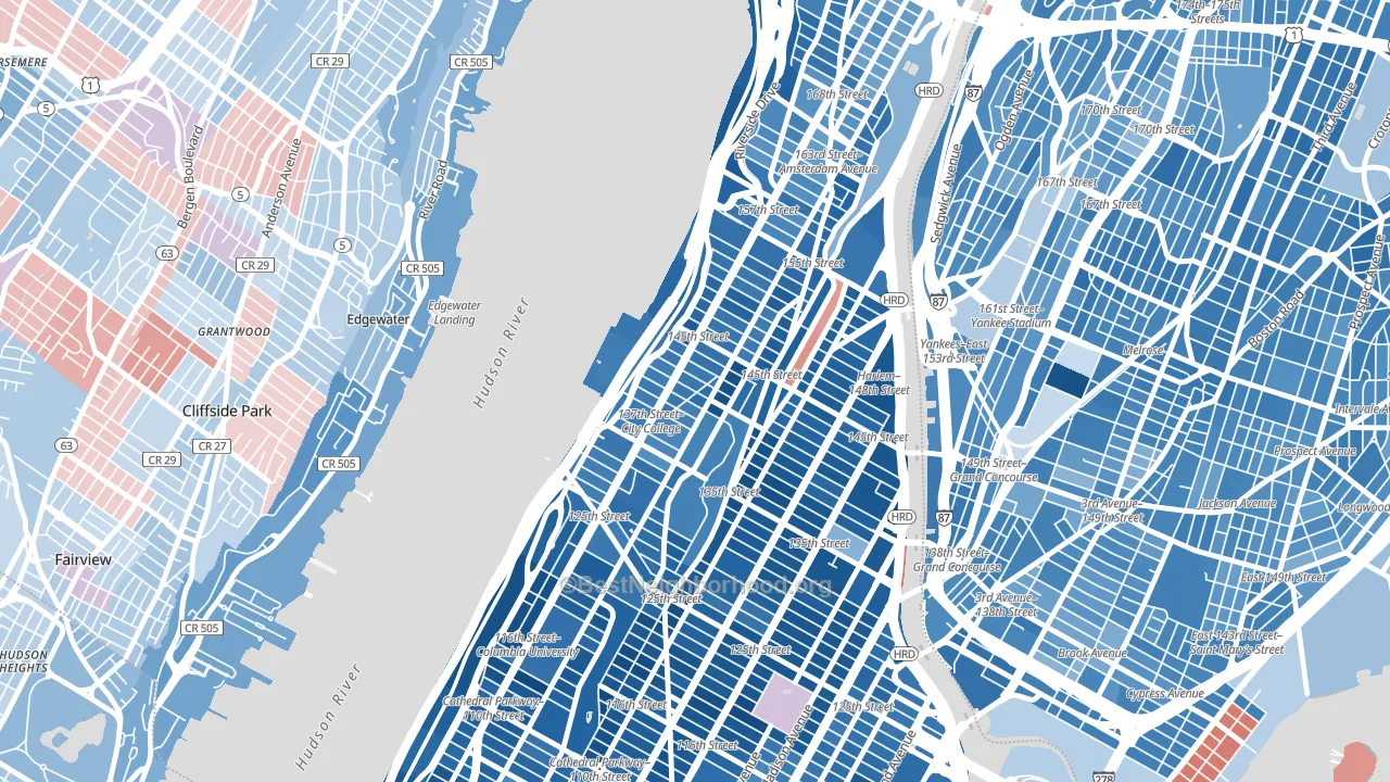 Hamilton Heights, Manhattan, NY block-group political-lean map
