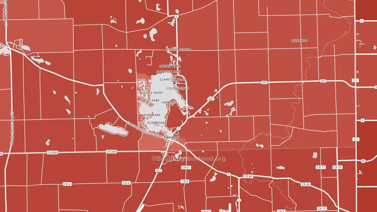 Hamilton, IN block-group political-lean map