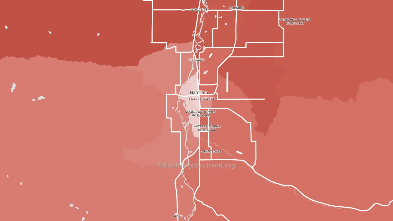 Hamilton, MT block-group political-lean map