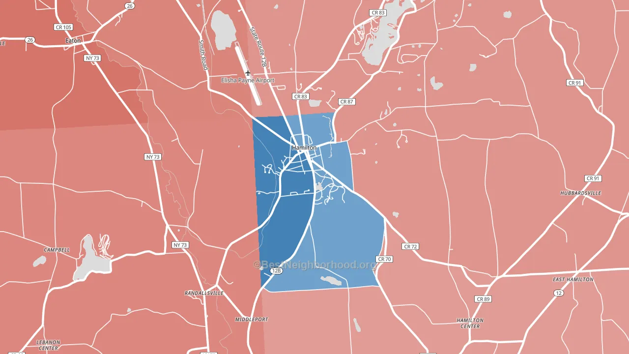 Hamilton, NY block-group political-lean map