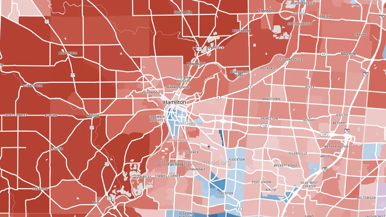 Hamilton, OH block-group political-lean map