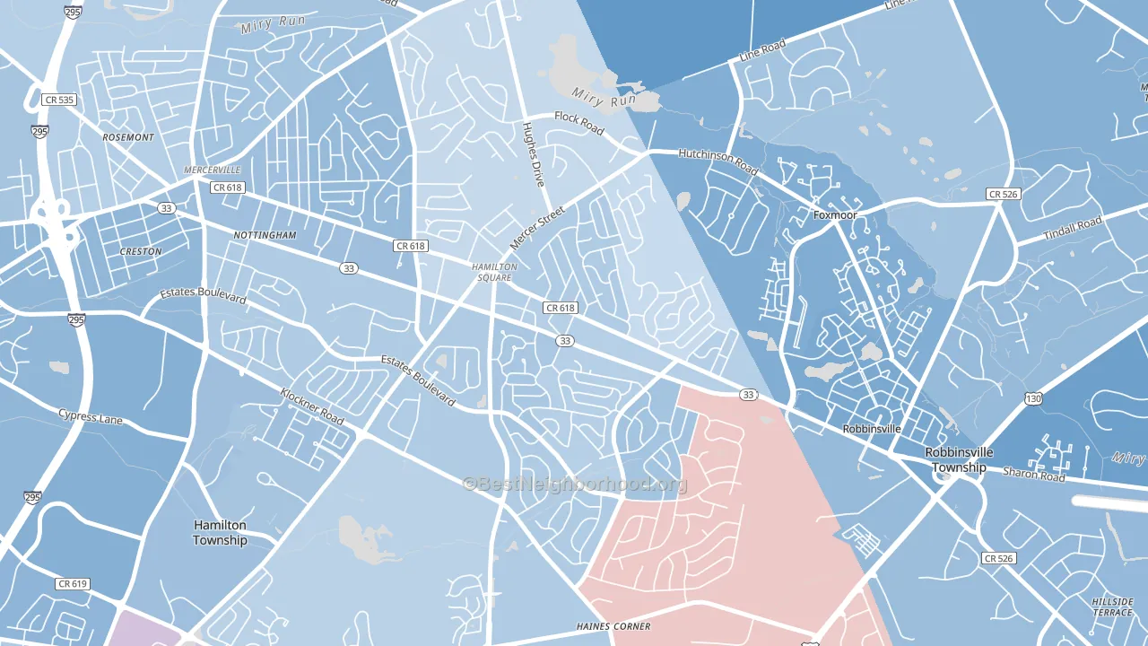 Hamilton Square, NJ block-group political-lean map