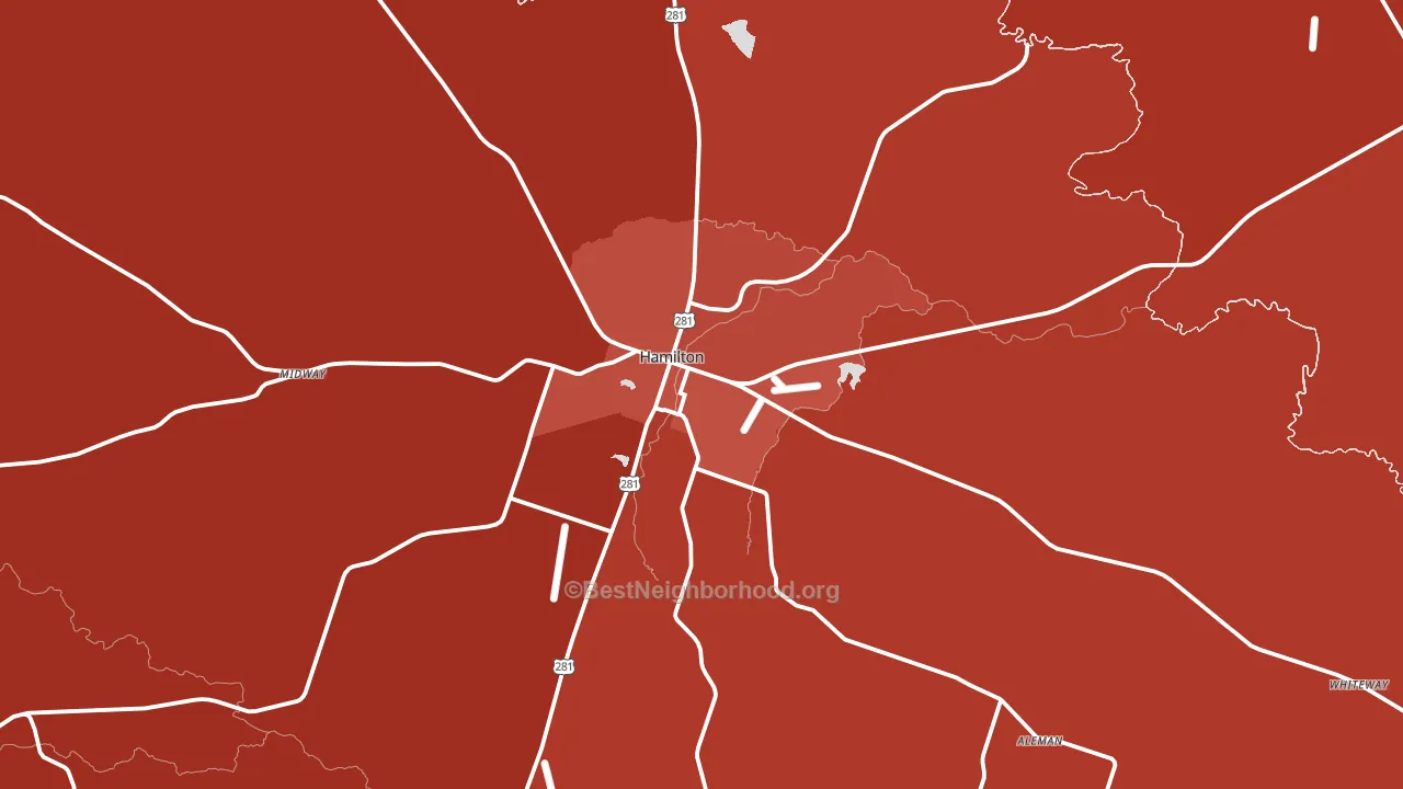 Hamilton, TX block-group political-lean map