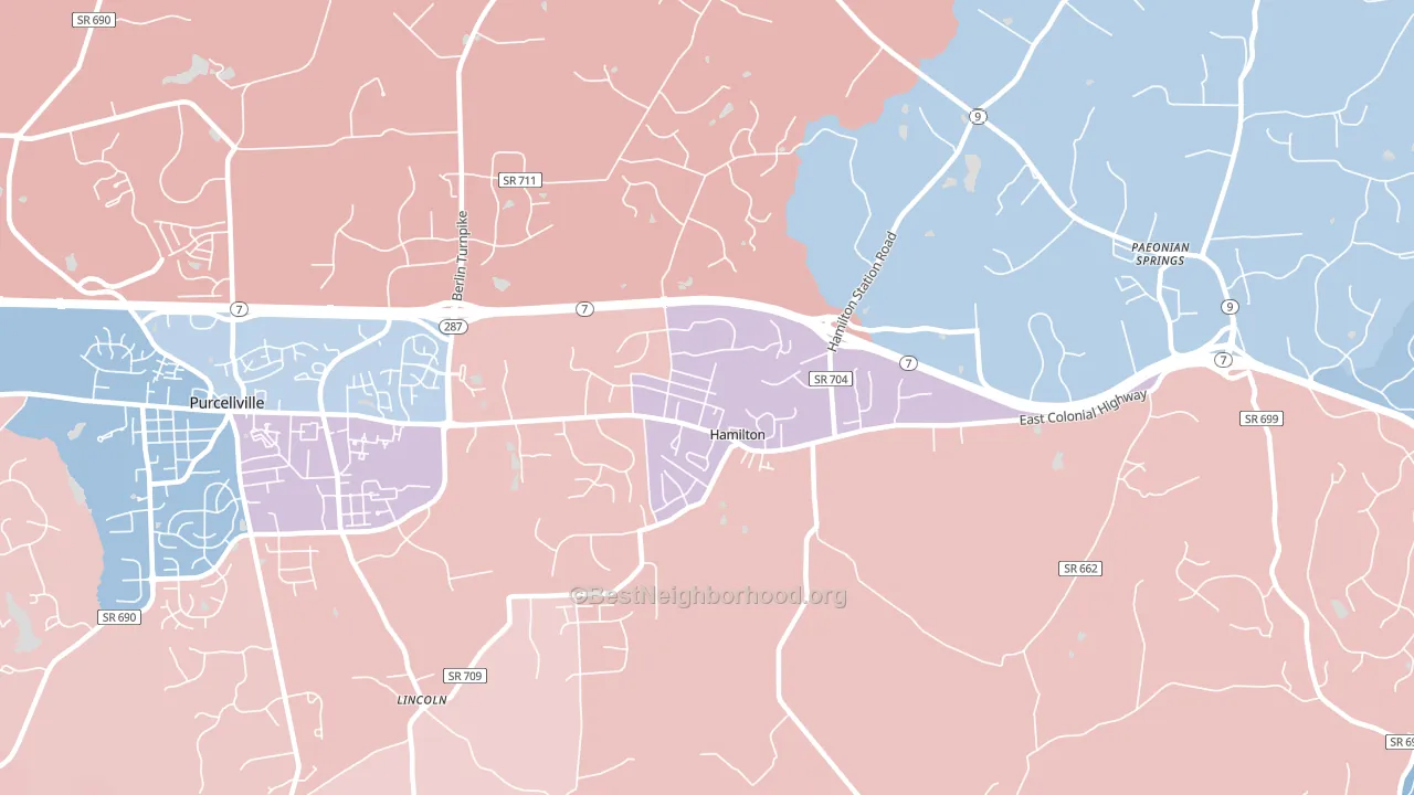 Hamilton, VA block-group political-lean map