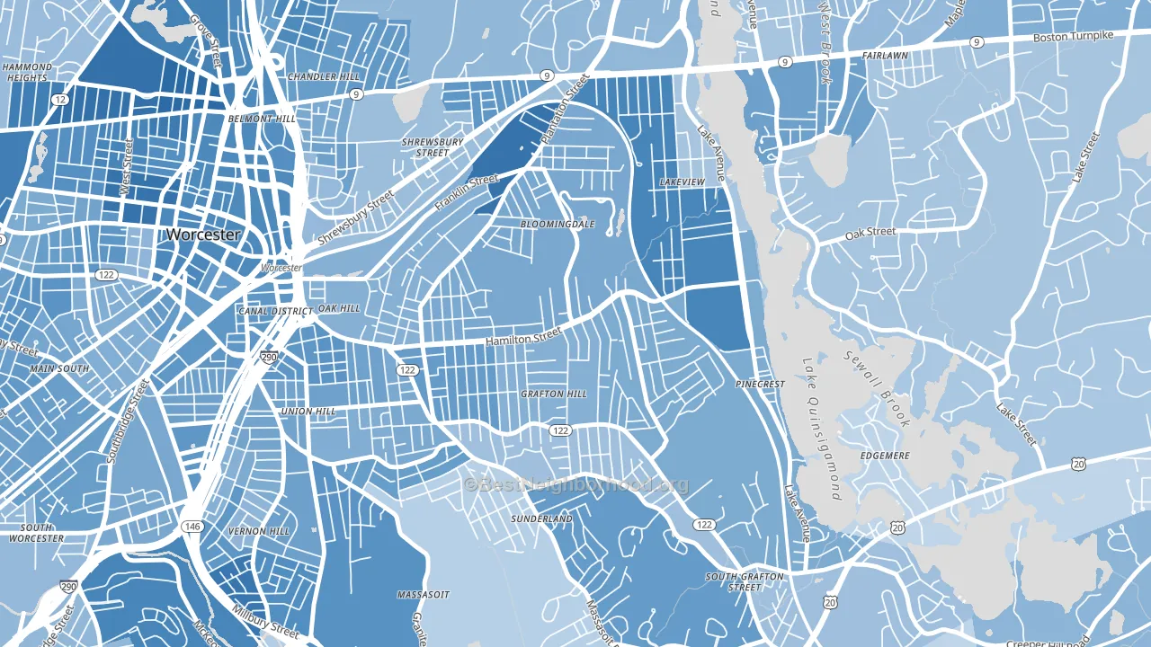 Hamilton, Worcester, MA block-group political-lean map