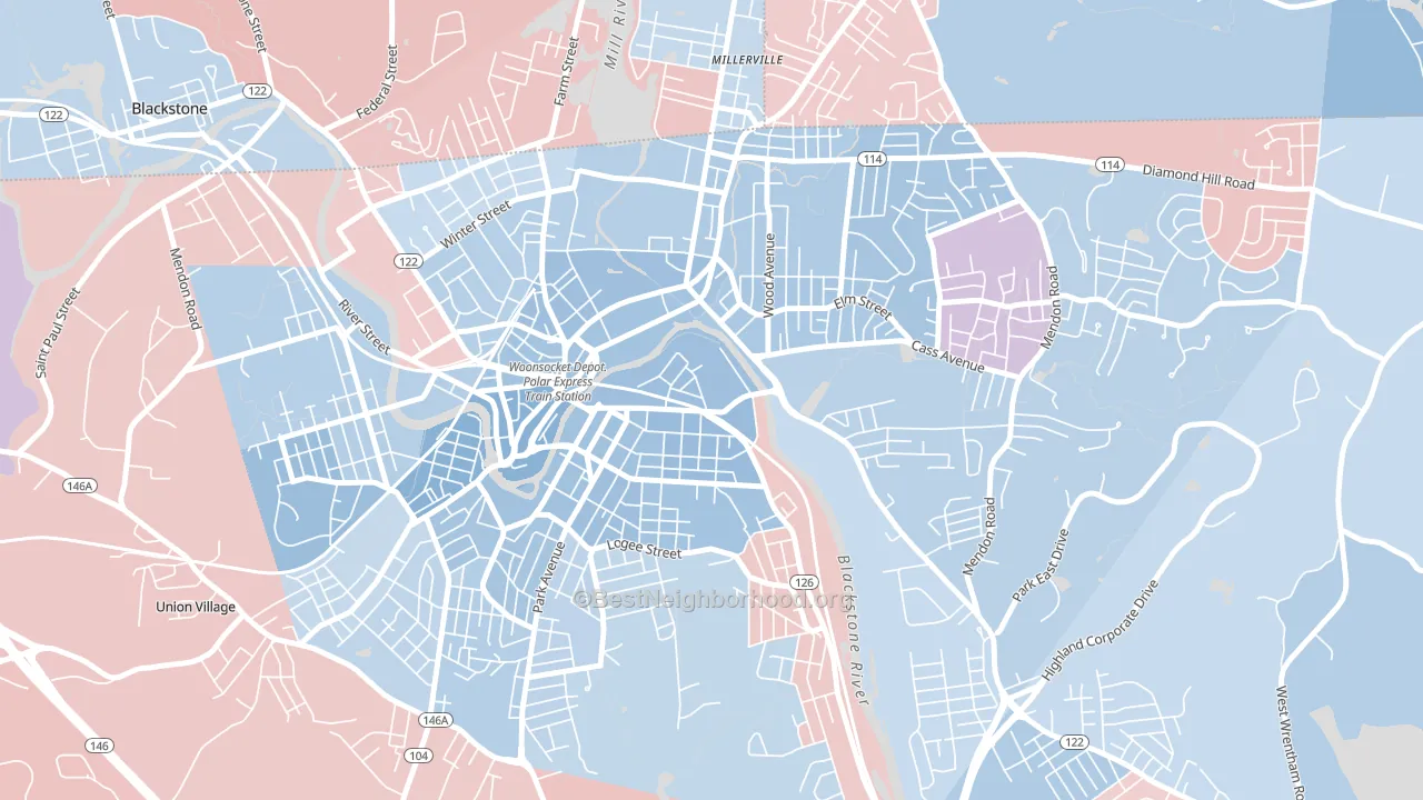 Hamlet, Woonsocket, RI block-group political-lean map