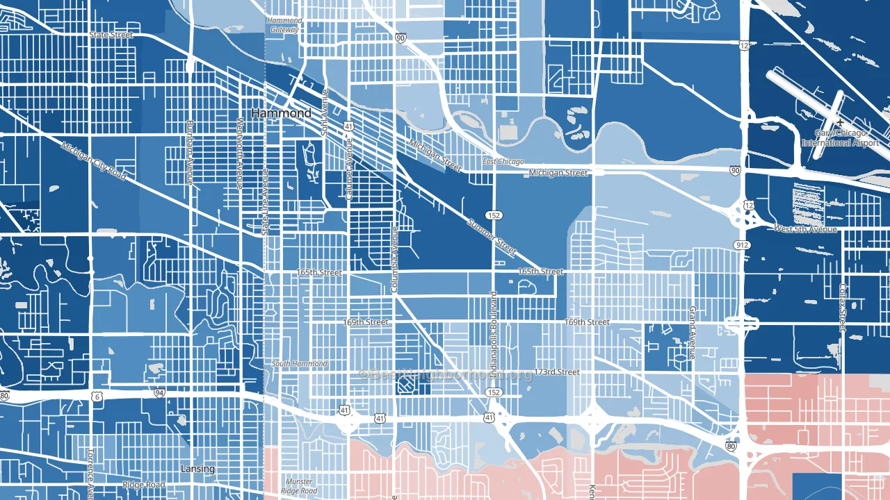 Hammond, IN block-group political-lean map