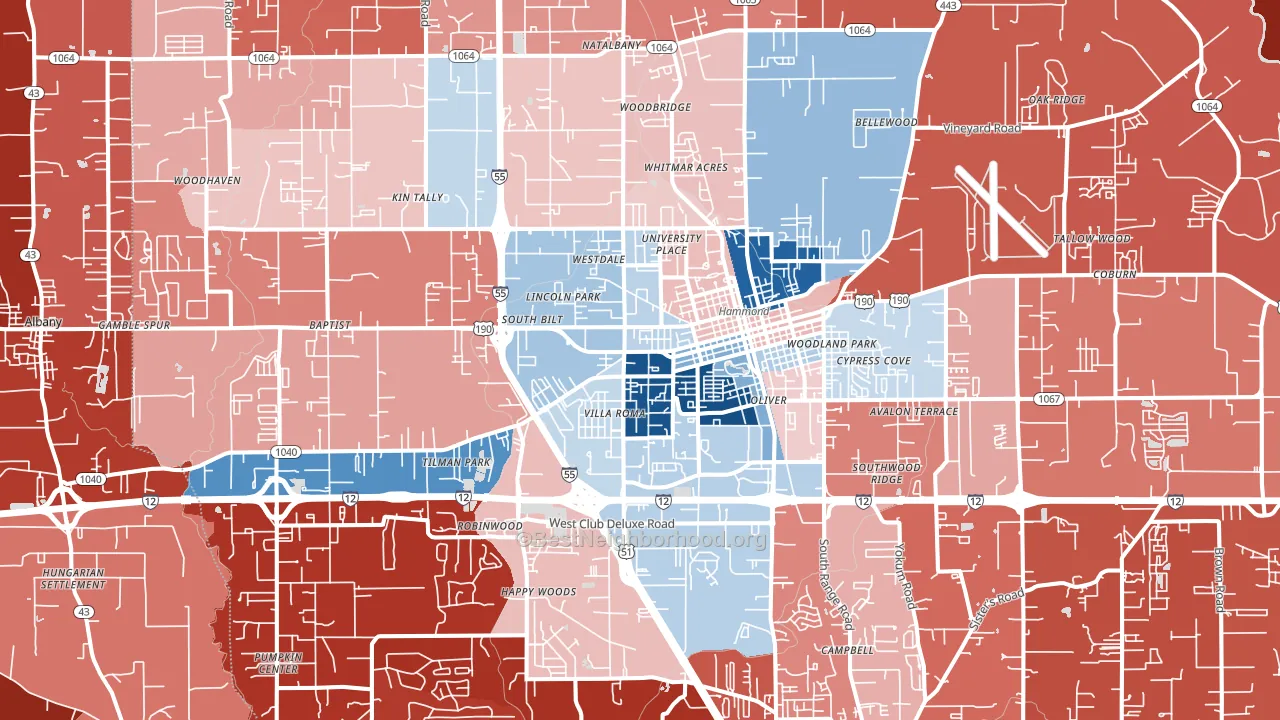 Hammond, LA block-group political-lean map