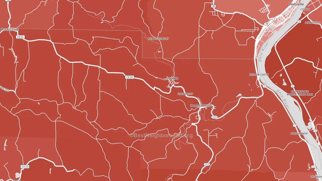 Hammondsville, OH block-group political-lean map