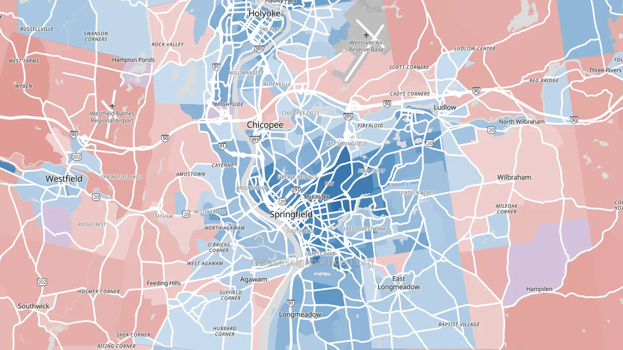 Hampden County, MA block-group political-lean map