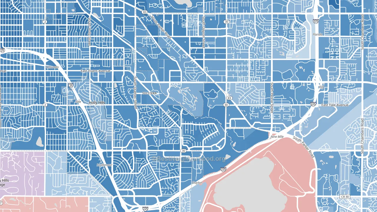 Hampden, Denver, CO block-group political-lean map