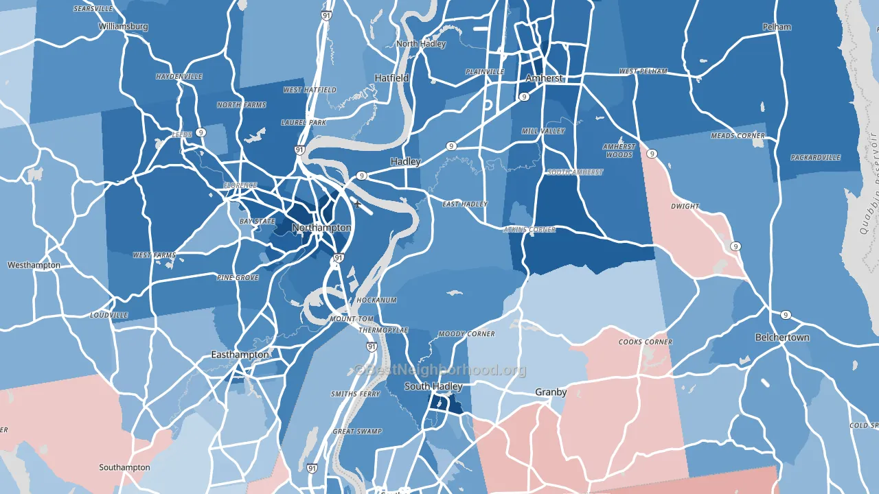 Hampshire County, MA block-group political-lean map