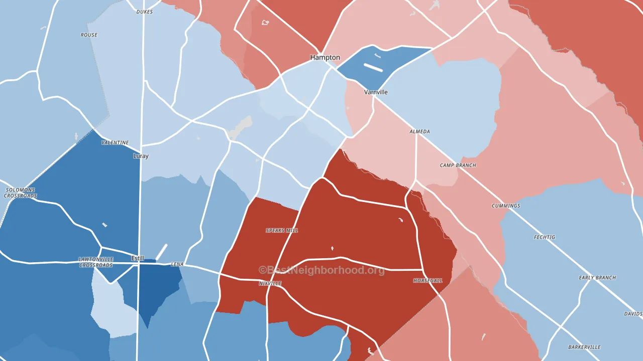 Hampton County, SC block-group political-lean map