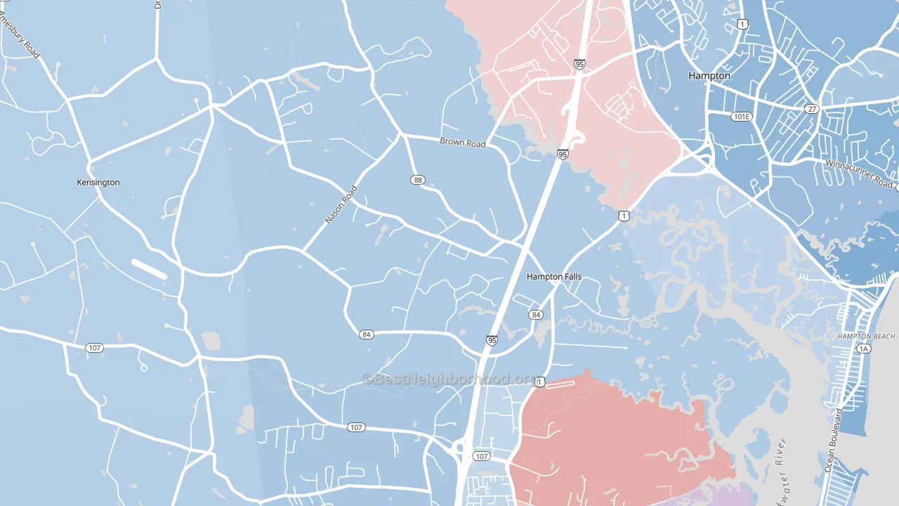 Hampton Falls, NH block-group political-lean map