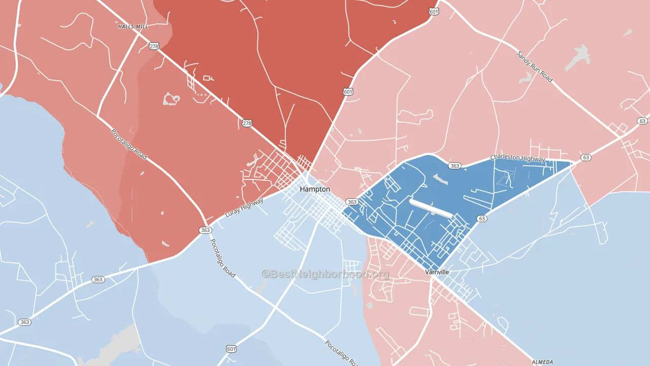 Hampton, SC block-group political-lean map