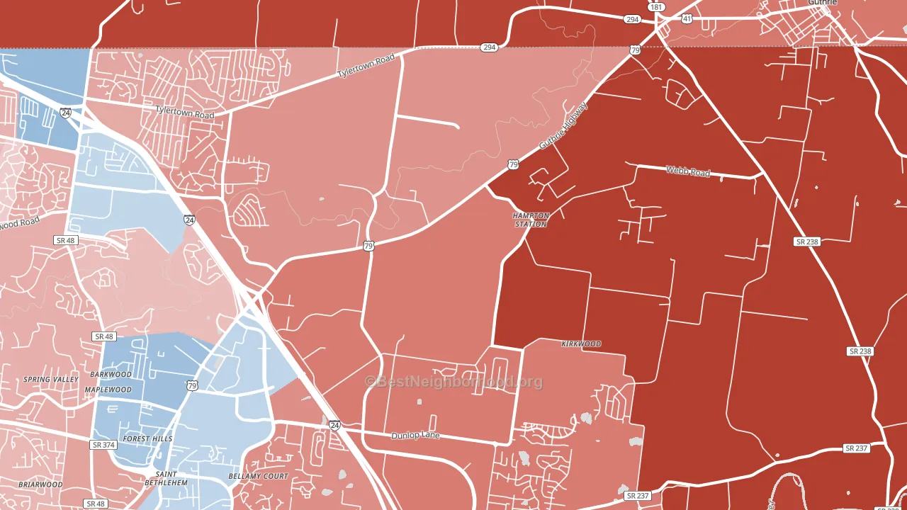 Hampton Station, TN block-group political-lean map