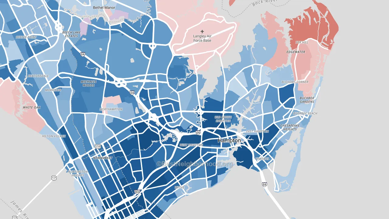 Hampton, VA block-group political-lean map
