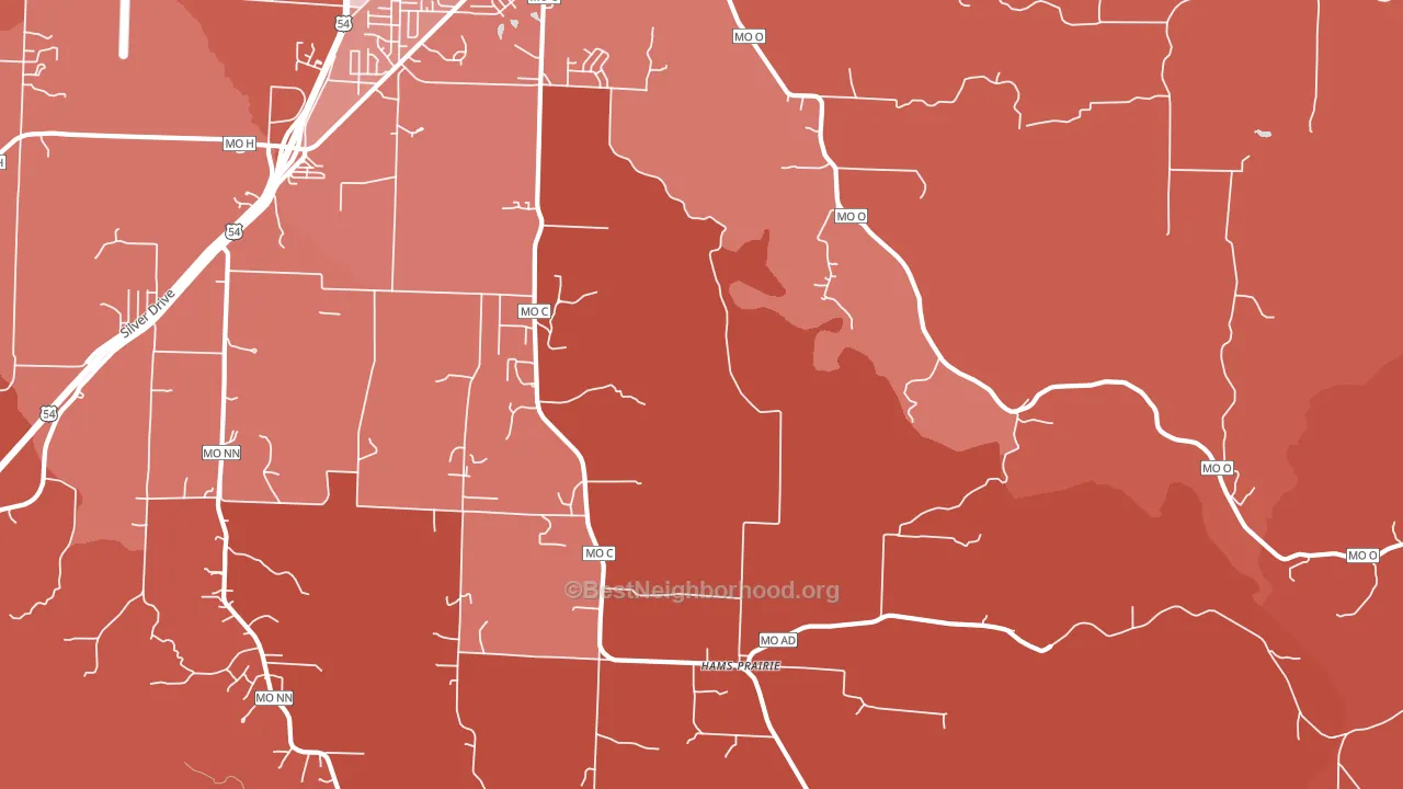 Hams Prairie, MO block-group political-lean map