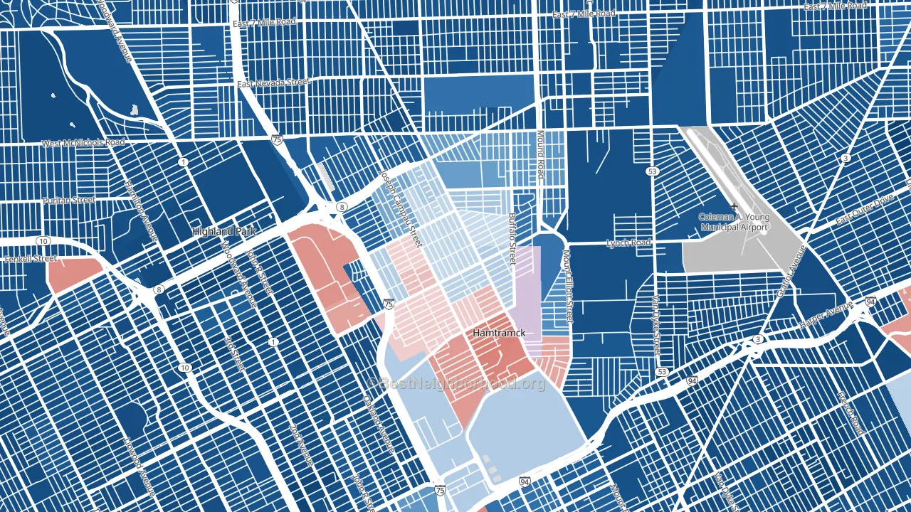 Hamtramck, MI block-group political-lean map