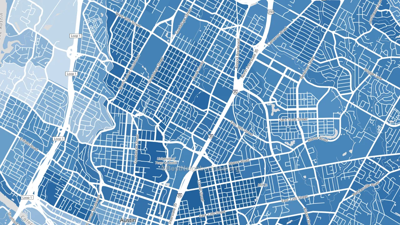 Hancock, Austin, TX block-group political-lean map