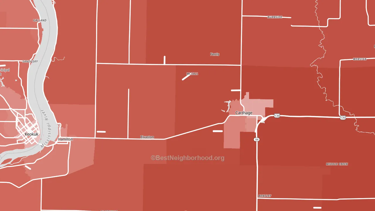 Hancock County, IL block-group political-lean map