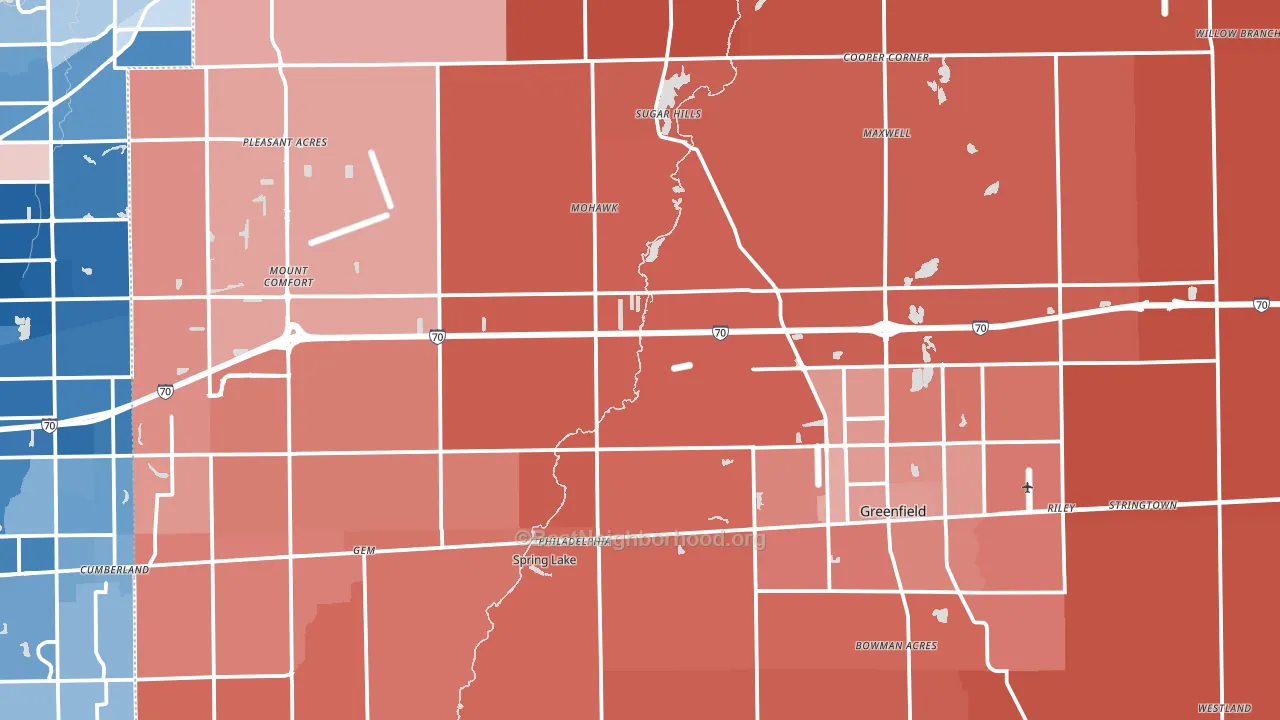 Hancock County, IN block-group political-lean map