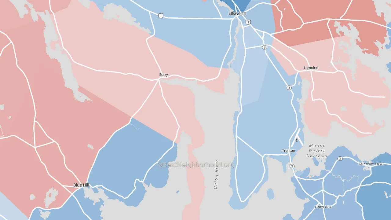 Hancock County, ME block-group political-lean map